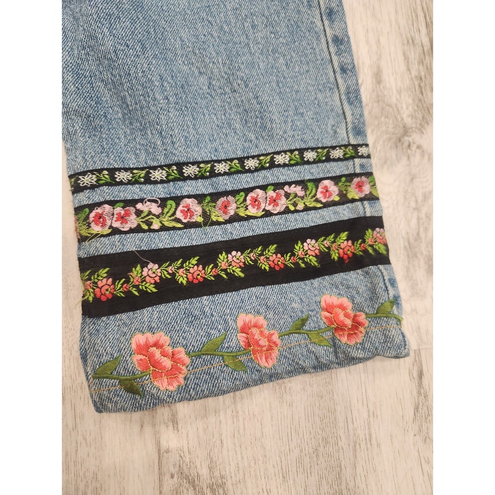 VTG Cache Sz 10 Embroidered Floral Y2K Bohemian Hippie Womens Button Fly Jeans - Picture 3 of 13